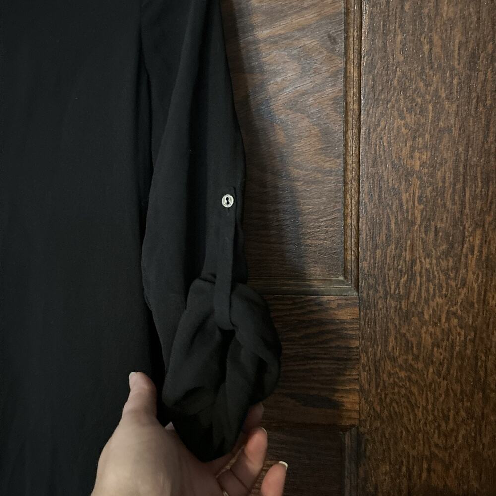 Helmut Lang Black Button Front Roll Tab Sleeve Shirt Dress XS Silk Quiet Luxury - Picture 2 of 11